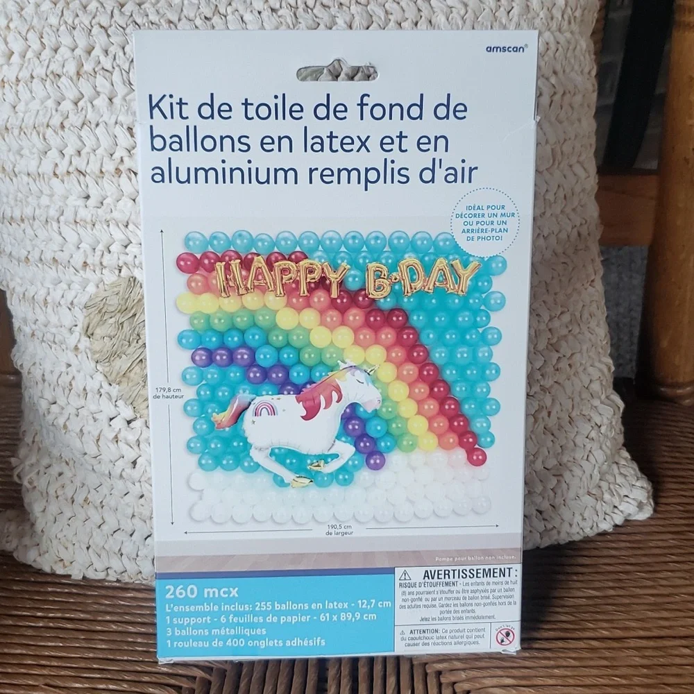 Air-Filled Rainbow & Unicorn Happy B-Day Foil & Latex Balloon Backdrop Kit